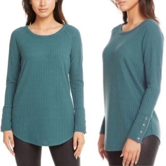 Chaser NWT Long Sleeve Waffle Thermal Shirttail Tunic Sweater Top Lush Sz Medium - Picture 1 of 5